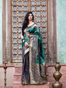 Odette - Gorgeous Woven Green Banarasi Silk Saree With Unstitched Blouse