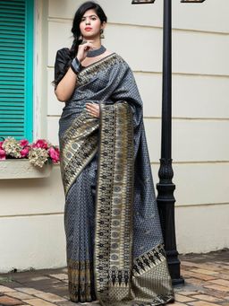 Odette - Gorgeous Woven Navy Blue Banarasi Silk Saree With Unstitched Blouse