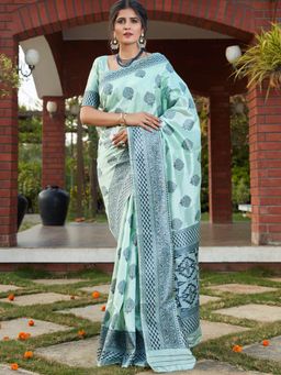 Odette - Stunning Woven Turquoise Blue Banarasi Silk Saree With Unstitched Blouse