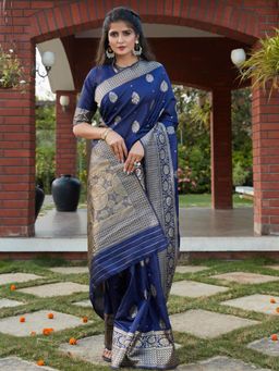 Odette - Stunning Woven Navy Blue Banarasi Silk Saree With Unstitched Blouse
