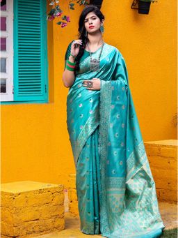 Odette - Gorgeous Woven Blue Banarasi Silk Saree With Unstitched Blouse