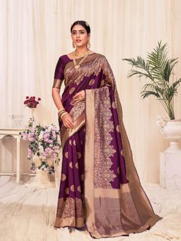 Odette - Woven Purple Colored Banarasi Silk Saree With Unstitched Blouse