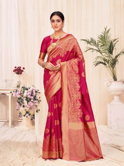 Odette - Woven Pink Banarasi Silk Saree With Unstitched Blouse