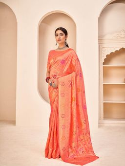 Odette - Gorgeous Woven Peach Banarasi Silk Saree With Unstitched Blouse