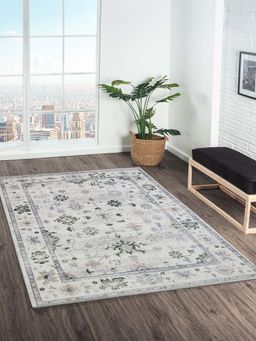 OBSESSIONS - Green Ethnic Polyester Carpet ideal for Living room and Bedroom
