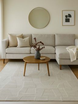 OBSESSIONS - Beige Abstract Polyester Carpet ideal for Living room and Bedroom