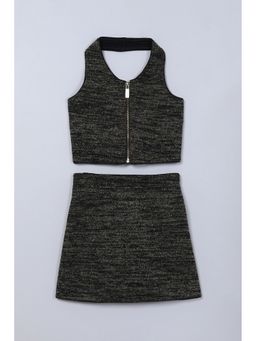 Taffy - Polyester Black Textured Top with Skirt