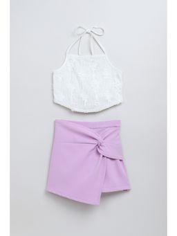 Taffy - Polyester White Embellished Top with Skort