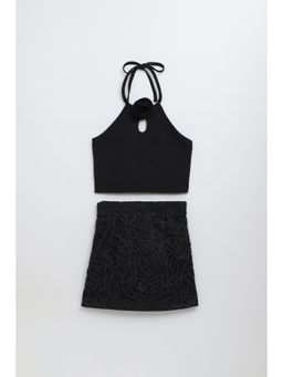 Taffy - Polyester Black Embellished Top with Skirt