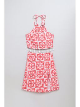 Taffy - Cotton Red Floral Top with Skirt