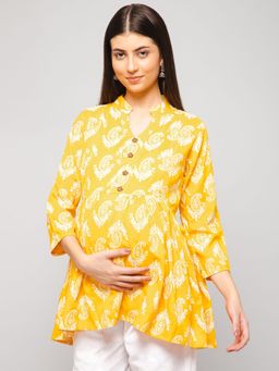 Zelena - 3-4th Sleeves Yellow Maternity Long Top
