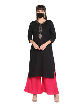 Zelena - Black Maternity Feeding Kurti With Mask (Set of 2)