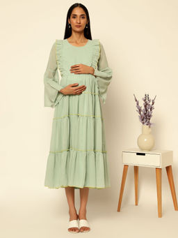 Zelena - Maternity Photoshoot Light Green Gown with Pocket