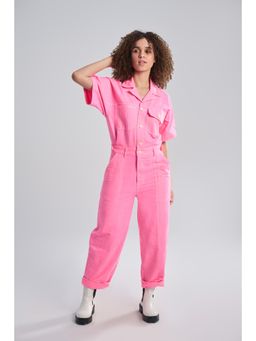 TERRA LUNA - Women's Pink Gili 100% Cotton Front Pocket Jumpsuit