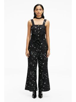 TERRA LUNA - Women's Black Elara 100% Linen Jumpsuit with Belt (Set of 2)