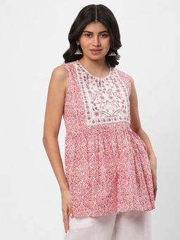 R&B - Women Pink Cotton Embroidered Tunic