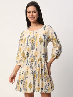 R&B - Women White Rayon Abstract Dress