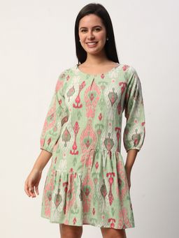 R&B - Women Green Rayon Abstract Dress