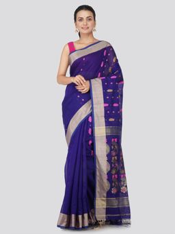 PinkLoom - Women's Cotton Silk Saree With Unstitched Blouse Piece,Blue