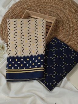 SALWAR STUDIO - Pure Cotton Printed Beige Unstitched Kurta with Pant