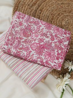 SALWAR STUDIO - Jaipuri Printed Cotton Pink Unstitched Kurta with Pant
