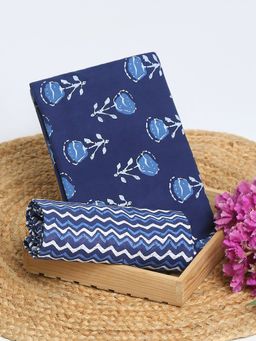 SALWAR STUDIO - Jaipuri Printed Cotton Navy Blue Unstitched Kurta with Pant