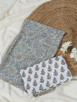 SALWAR STUDIO - Jaipuri Olive Printed Cotton Unstitched Kurta with Pant