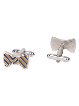 The Tie Hub - Yellow And Blue Stripes Bow Cufflinks