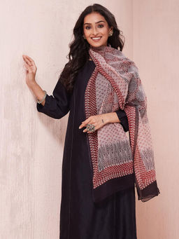 Fabindia - Beige Cotton Silk Bagh Printed Stole