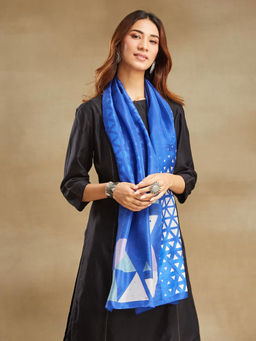 Fabindia - Blue Silk Printed Stole