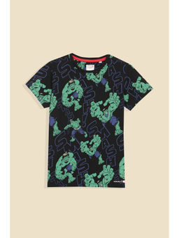 Allen Solly - Boys Black Graphic Print Crew Neck T-Shirt