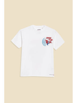 Allen Solly - Boys White Graphic Print Crew Neck T-Shirt