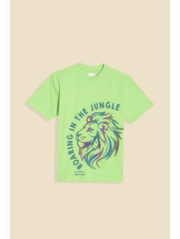 Allen Solly - Boys Green Graphic Print Crew Neck T-Shirt