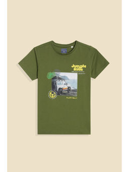 Allen Solly - Boys Olive Graphic Print Crew Neck T-Shirt