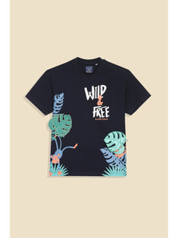Allen Solly - Boys Navy Blue Graphic Print Crew Neck T-Shirt