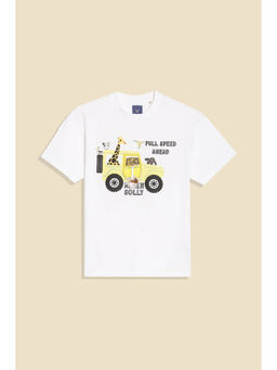 Allen Solly - Boys White Graphic Print Crew Neck T-Shirt