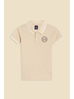 Allen Solly - Boys Beige Regular Fit Textured Polo Neck T-Shirt