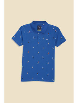Allen Solly - Boys Blue Graphic Print Polo Neck T-Shirt