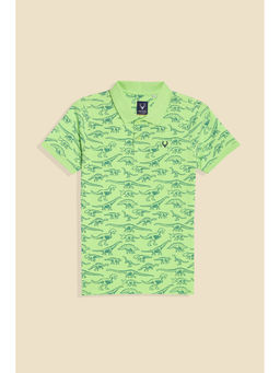 Allen Solly - Boys Green Regular Fit Print Polo Neck T-Shirt