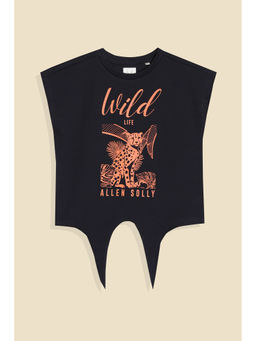 Allen Solly - Girls Black Graphic Print Casual T-Shirt