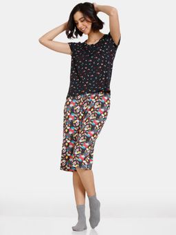 Zivame - Zivame Color Me Happy Knit Poly Capri Set-Moonless Night