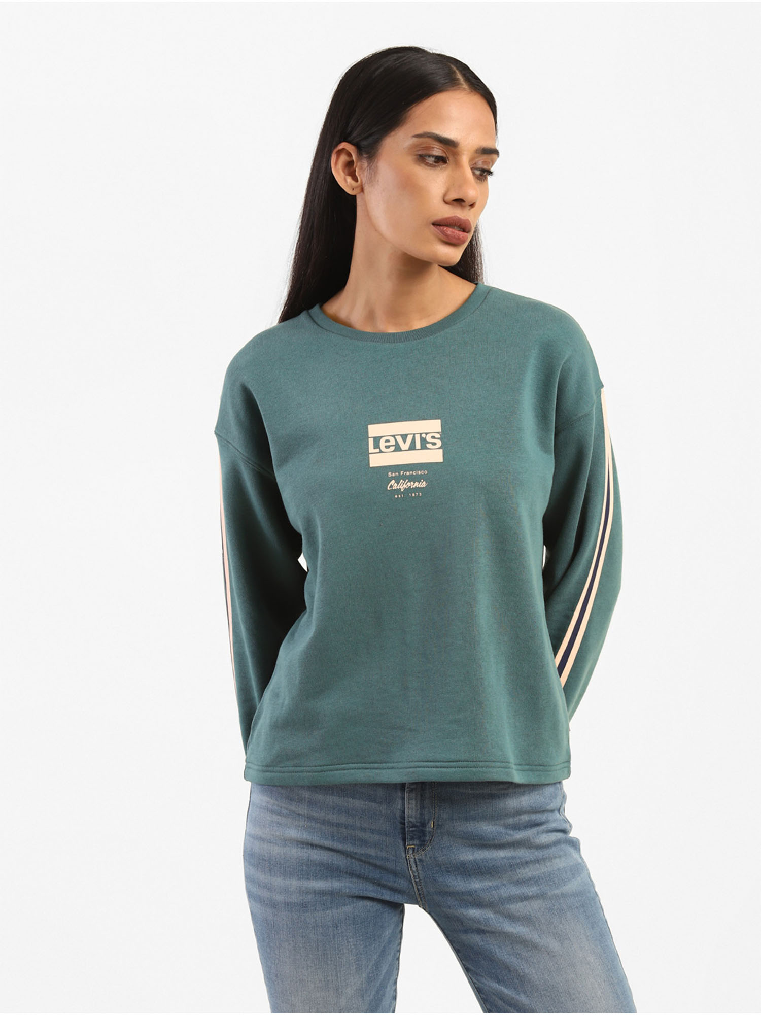 Women Green Pink Sweatshirt 