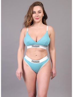 BRACHY - Women Padded Non Wired Lingerie Bra And Panty Blue