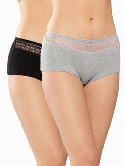 Leading Lady - Womens Solid Mid Rise Hipster Brief Black (Pack of 2)
