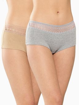 Leading Lady - Womens Solid Mid Rise Hipster Brief Grey (Pack of 2)