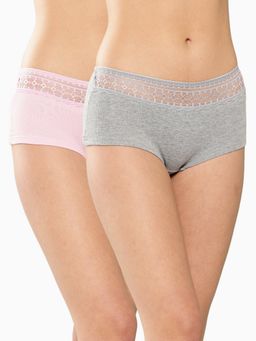 Leading Lady - Womens Solid Mid Rise Hipster Brief Pink (Pack of 2)