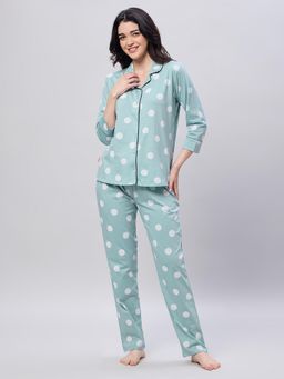 LOTIK - Womens Cotton Blue Gola Print Full Sleeve Nightsuit