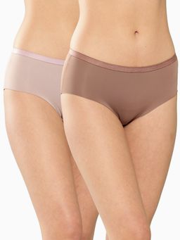 Leading Lady - Womens Solid Mid Rise Hipster Brief Brown (Pack of 2)