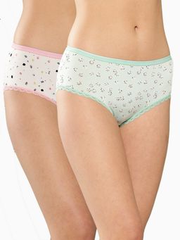Leading Lady - Womens Printed Mid Rise Hipster Brief Green (Pack of 2)