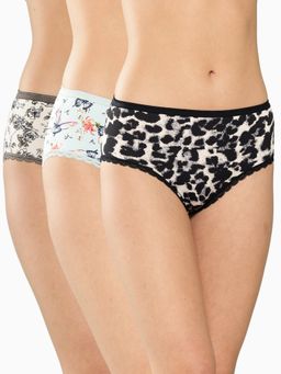 Leading Lady - Womens Printed Mid Rise Hipster Brief Multi-Color (Pack of 3)